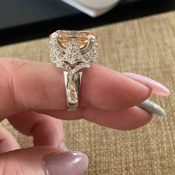 Brand New 925 Sterling Silver ESPO Champagne & White C Z Ring Size 7